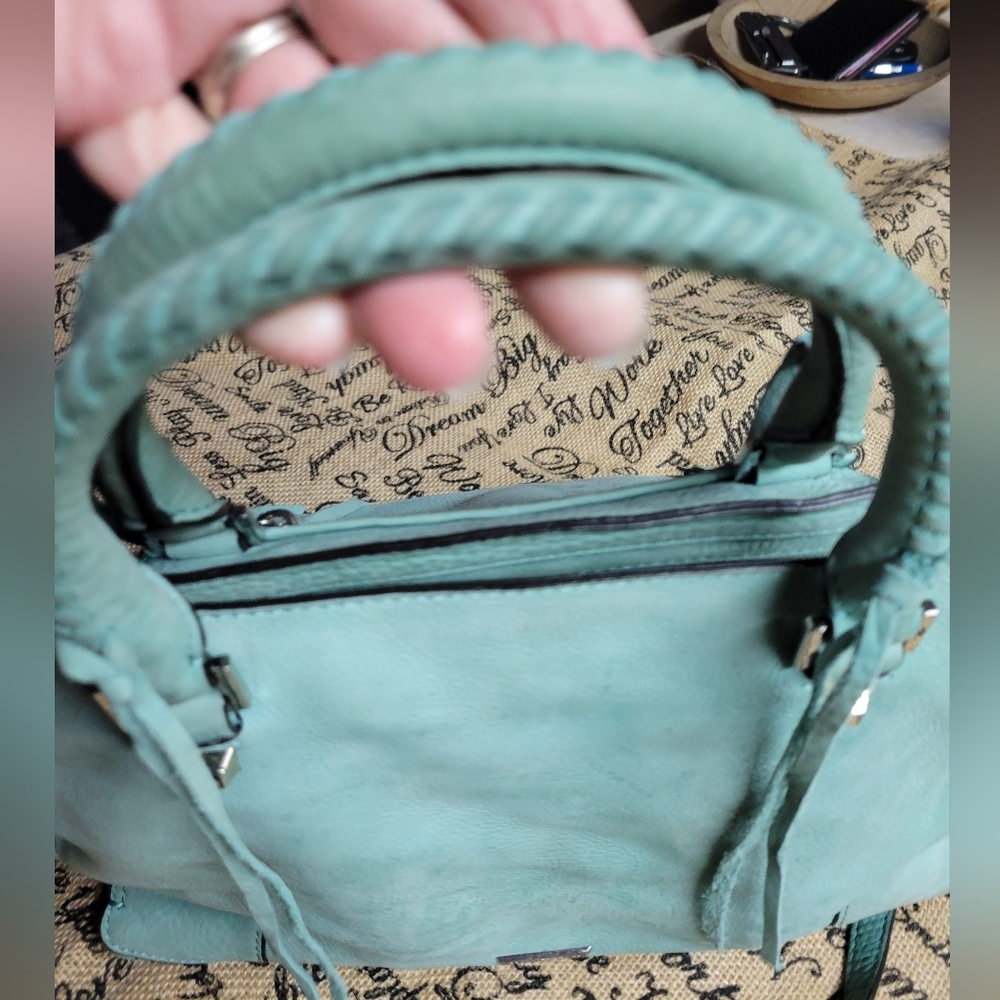 Rebecca Minkoff Suede leather mint /seafoam green gently used beautiful - Picture 3 of 16